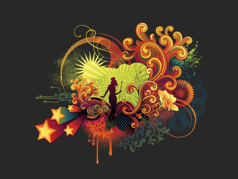 colorful abstract art with silhouette