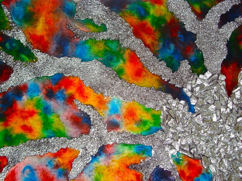 Colorful abstract art with silver texture
