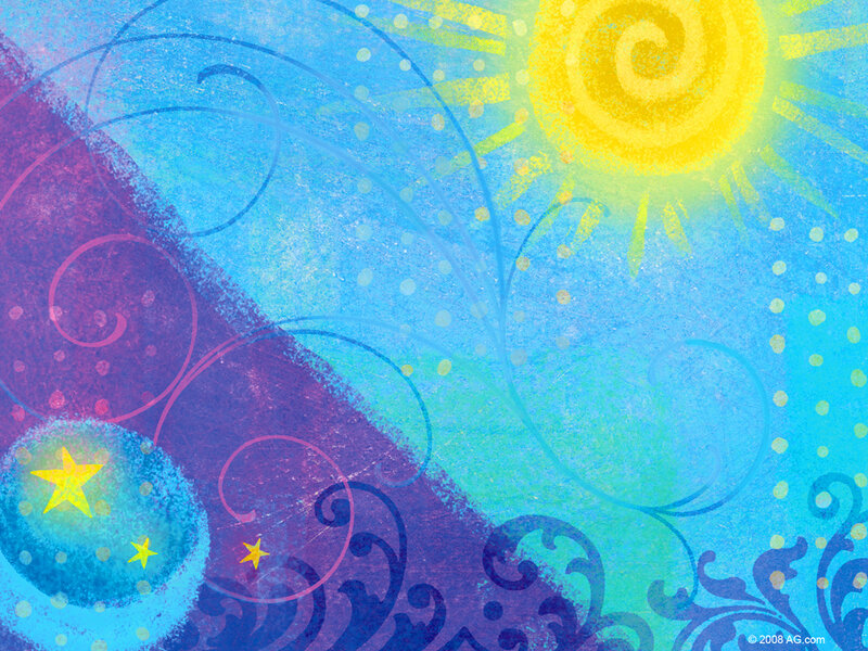 colorful abstract art with sun and stars
