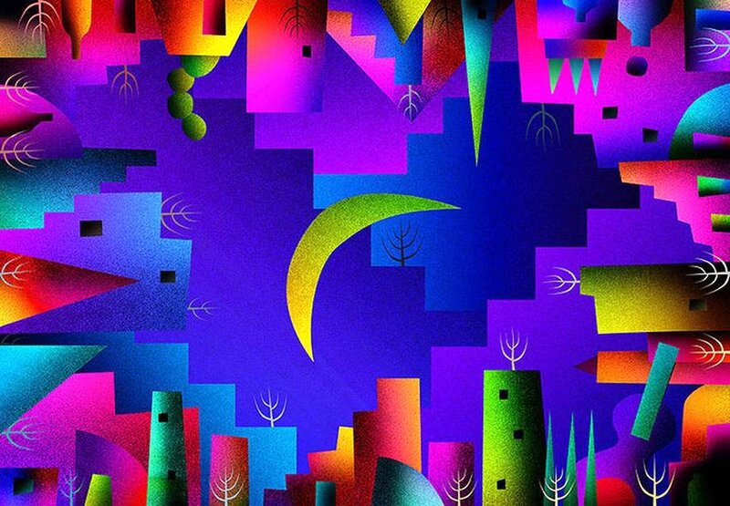 Colorful Abstract Cityscape — Purple