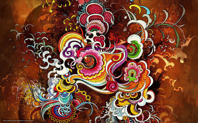 Colorful Abstract Design — Brown, Vibrant, Digital Art, Flowers