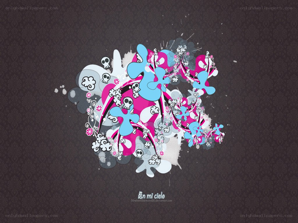 colorful abstract design with skulls