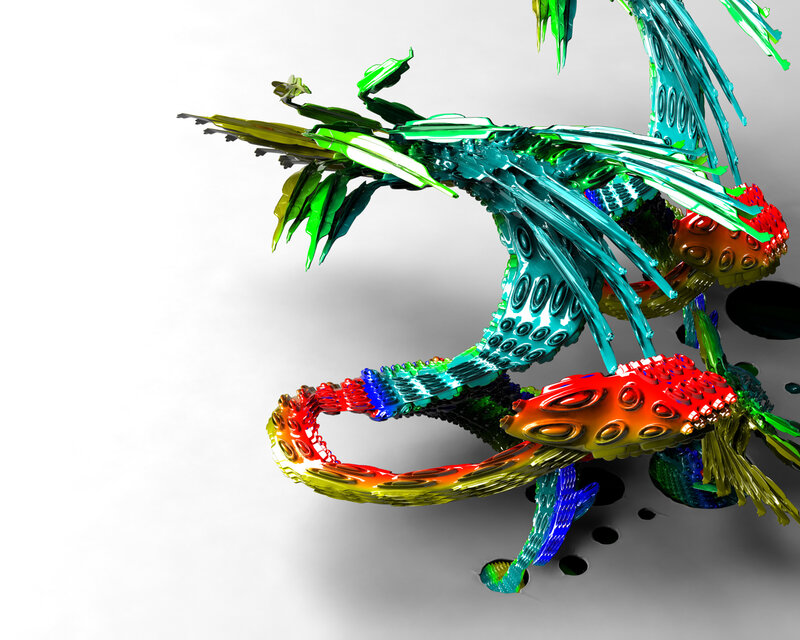 colorful abstract dragon sculpture