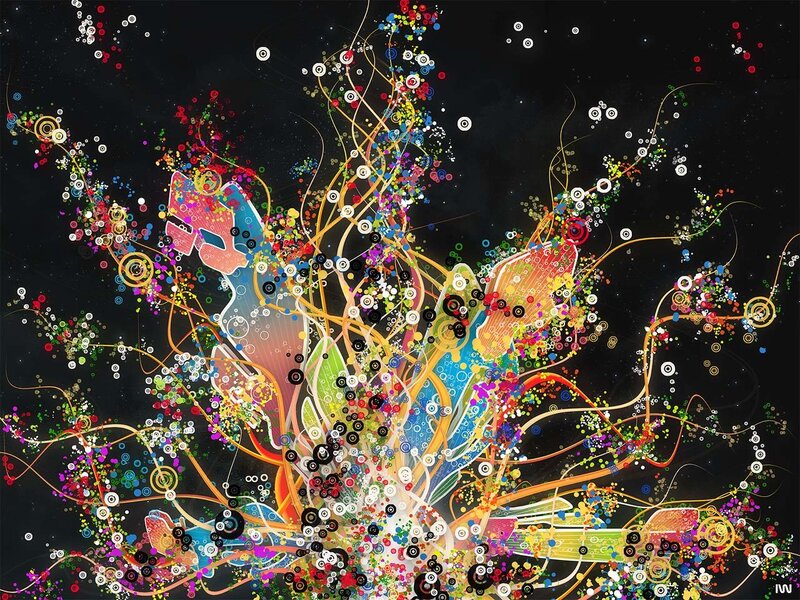 Colorful Abstract Explosion — Black, Energetic, Digital Art