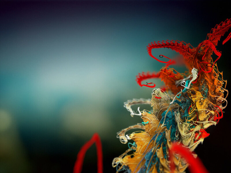 Colorful abstract fiber sculpture