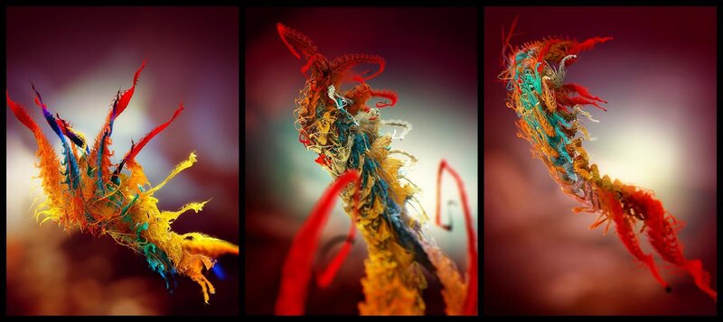Colorful abstract fiber sculpture