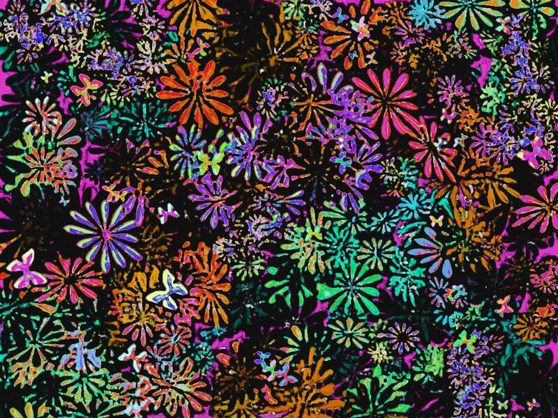 Colorful Abstract Flowers — Black