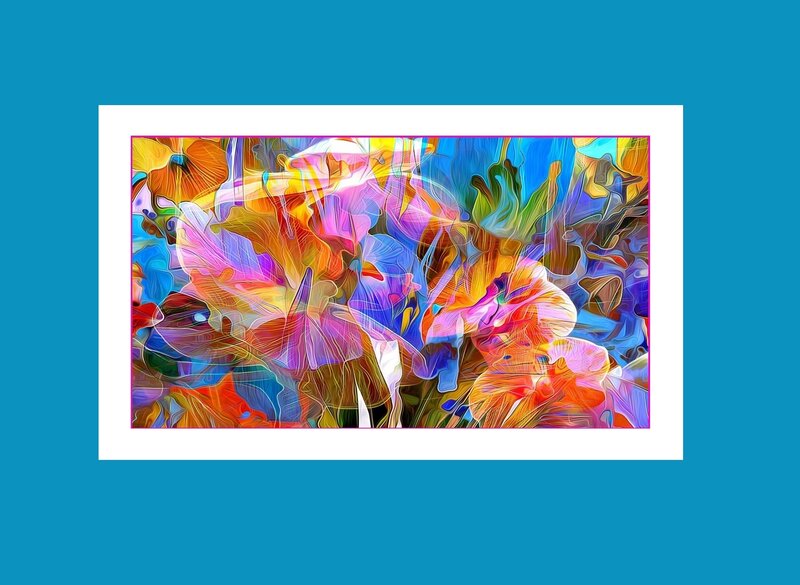 Colorful Abstract Flowers — Blue, Vibrant, Digital Art, Paint