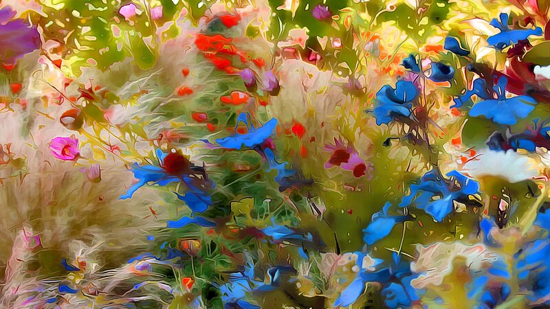 Colorful Abstract Flowers — Blue, Vibrant, Digital Art