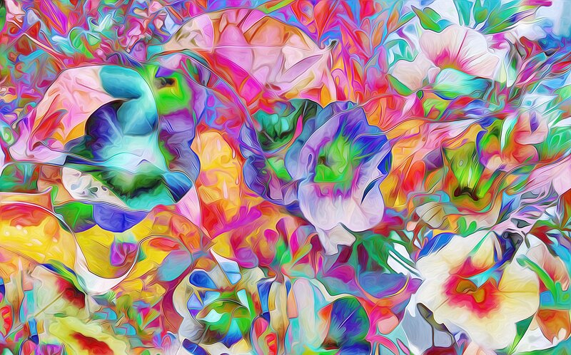 Colorful Abstract Flowers — Pink, Vibrant, Leaves