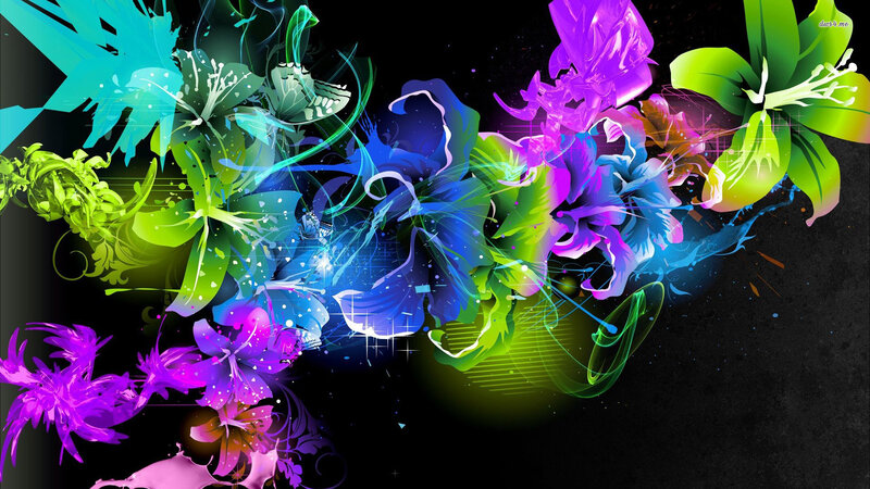 Colorful Abstract Flowers — Purple, Vibrant, Digital Art, Splashes