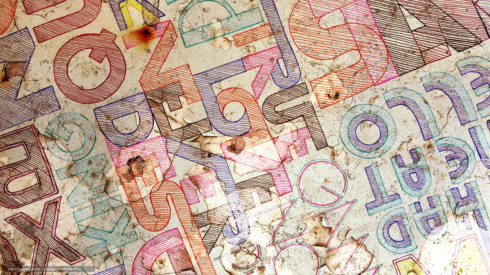 Colorful abstract lettering on textured surface