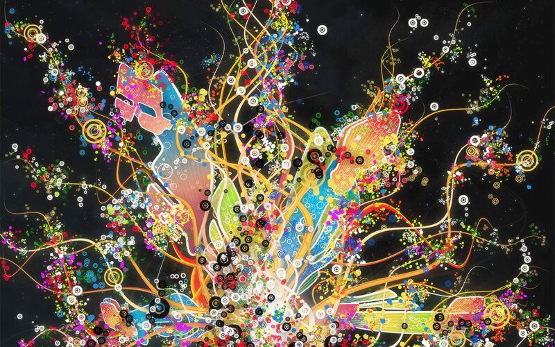 Colorful Abstract Pattern — Black, Chaotic, Circles