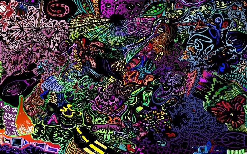 Colorful Abstract Pattern — Black, Chaotic, Digital Art, Flowers