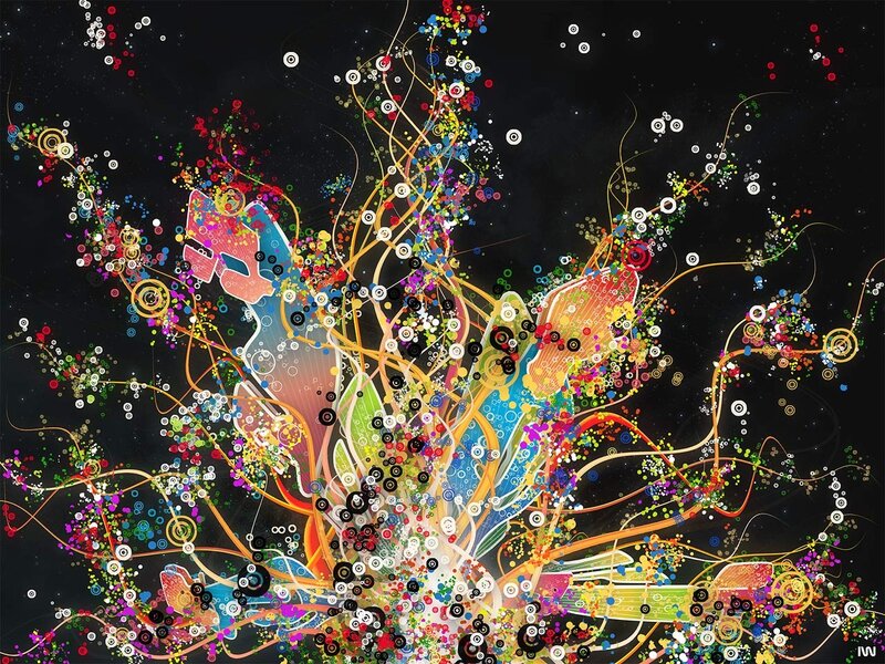 Colorful Abstract Pattern — Black, Energetic, Digital Art, Circles, Lines