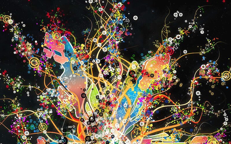 Colorful Abstract Pattern — Black, Energetic, Digital Art, Circles