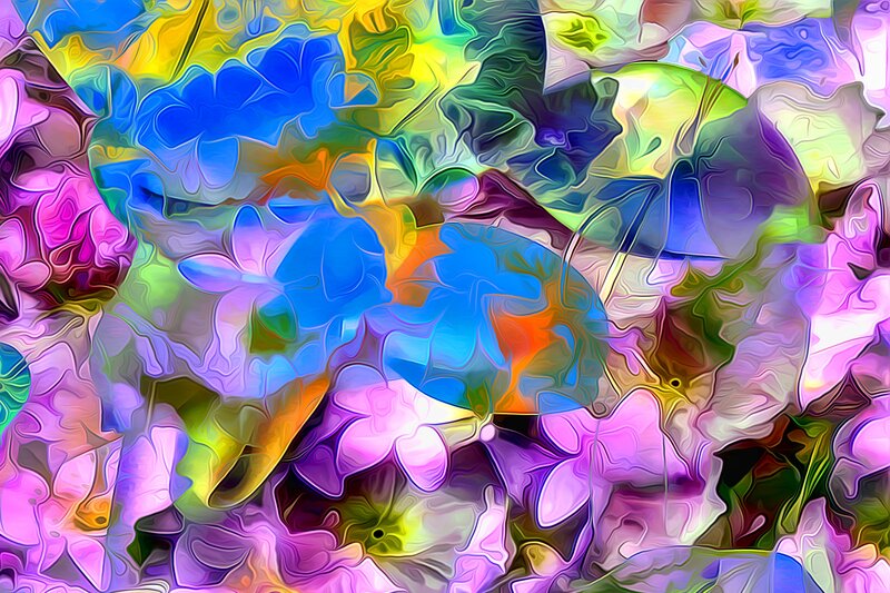 Colorful Abstract Pattern — Blue, Vibrant, Flowers, Leaves