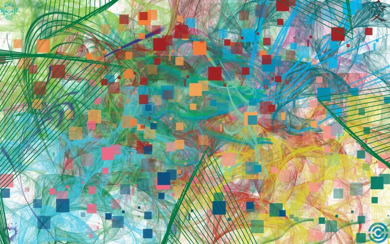 Colorful Abstract Pattern — Green, Chaotic, Squares, Lines