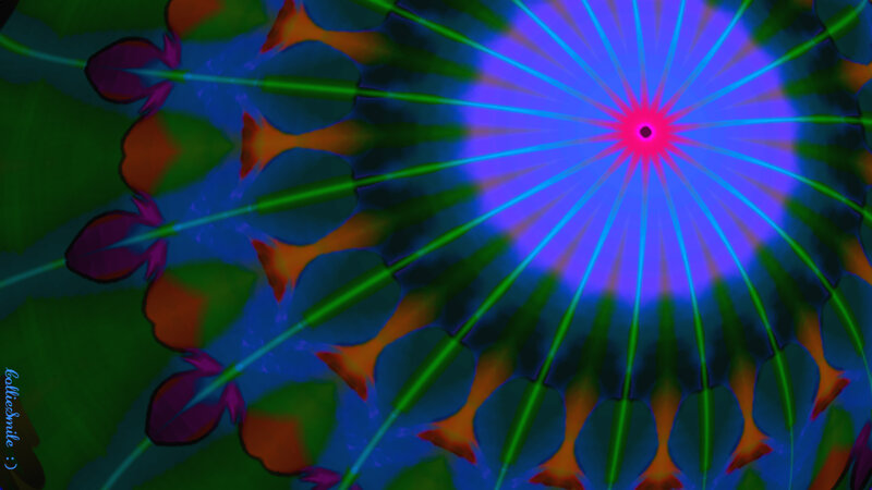 Colorful Abstract Pattern — Green, Vibrant, Digital Art, Flowers, Rays