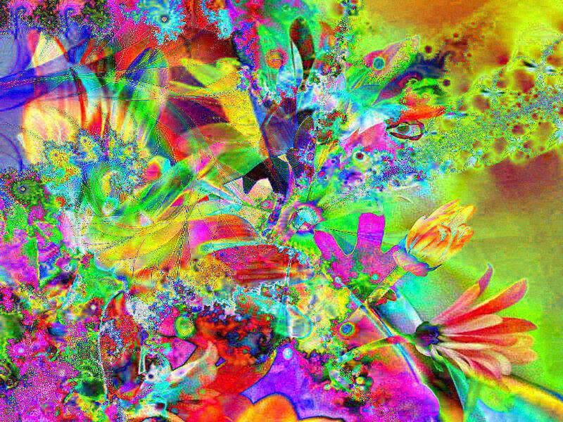 Colorful Abstract Pattern — Green, Vibrant, Digital Art, Flowers