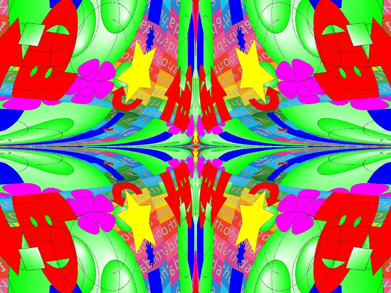 Colorful Abstract Pattern — Green, Vibrant, Digital Art, Stars, Flowers