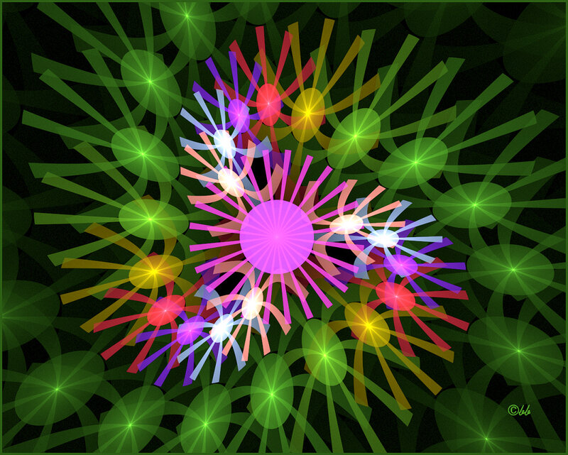 Colorful Abstract Pattern — Green, Vibrant, Digital Art, Stars