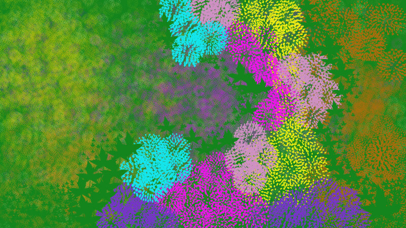 Colorful Abstract Pattern — Green, Vibrant, Flowers, Leaves