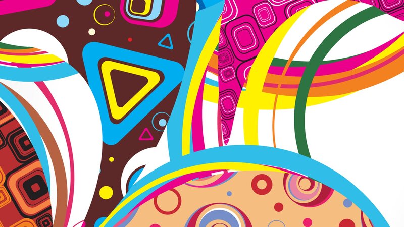 Colorful Abstract Pattern — Pink, Vibrant, Circles, Triangles, Squares