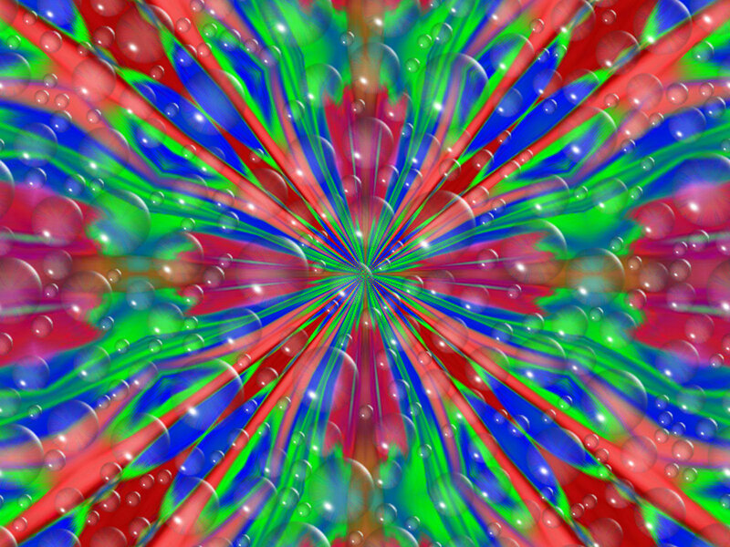 Colorful Abstract Pattern — Red, Vibrant, Bubbles, Rays