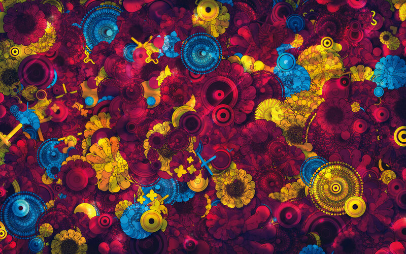 Colorful Abstract Pattern — Red, Vibrant, Digital Art, Flowers