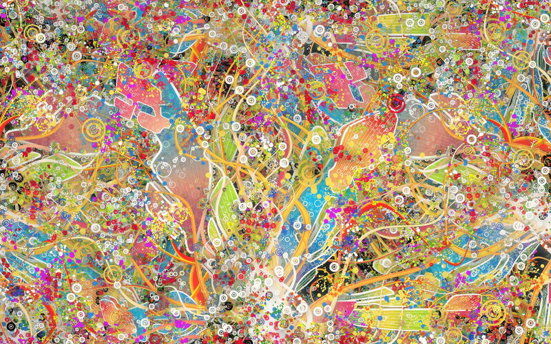 Colorful Abstract Pattern — Yellow, Chaotic, Circles