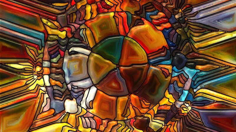 Colorful Abstract Pattern — Yellow, Vibrant, Stained Glass, Geometric Shapes