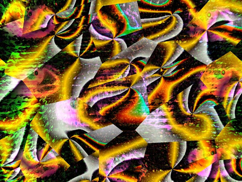 Colorful Abstract Pattern — Yellow, Vibrant, Swirls, Geometric Shapes