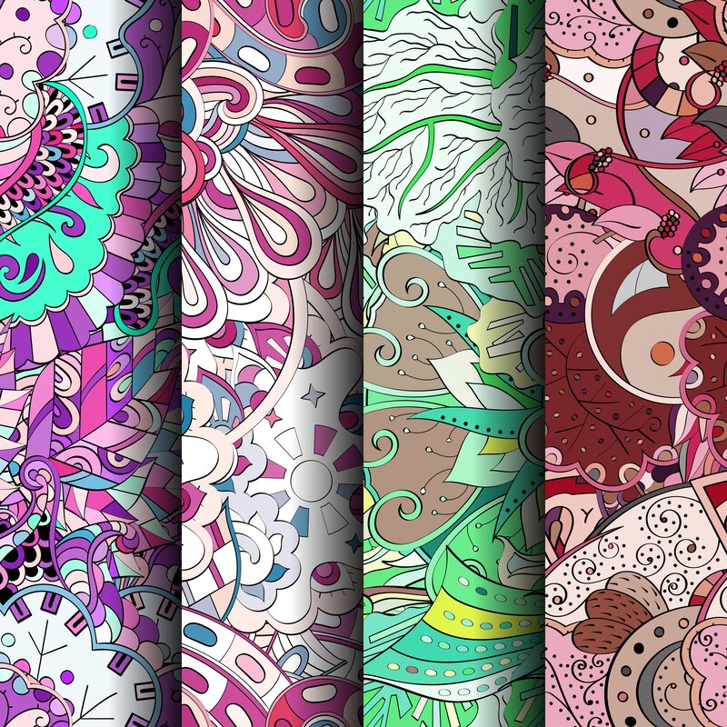 Colorful Abstract Patterns — Purple, Vibrant, Illustration