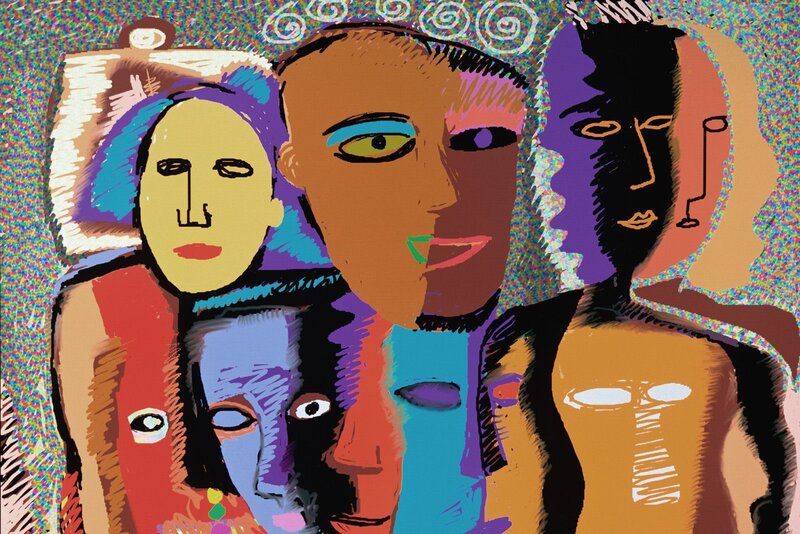 Colorful abstract portrait of figures