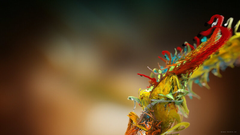 Colorful Abstract Sculpture — Red, Digital Art, Feathers