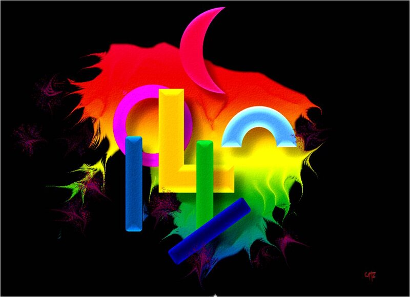 Colorful Abstract Shapes — Black, Vibrant, Digital Art
