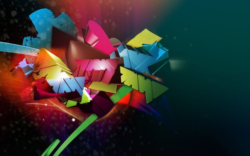 Colorful Abstract Shapes — Blue, Dynamic, Digital Art, Light Streaks