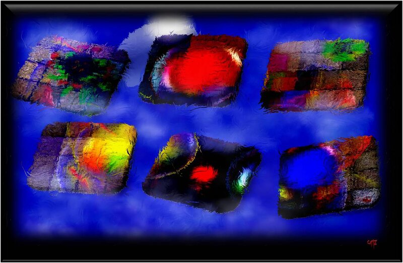 Colorful Abstract Shapes — Blue, Vibrant, Blue Background