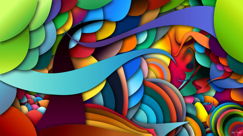 Colorful Abstract Shapes — Green, Vibrant, Curved Lines