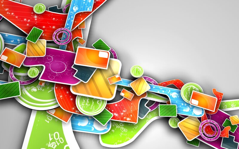 Colorful Abstract Shapes — Green, Vibrant, Digital Art, Circles, Rectangles