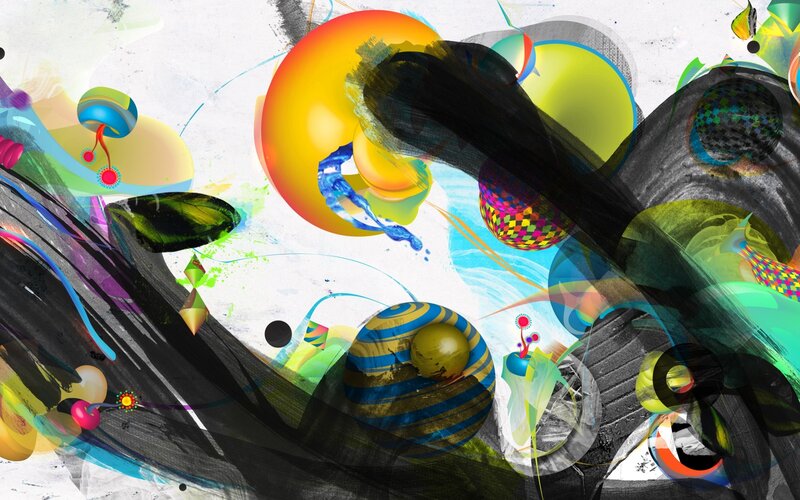 Colorful Abstract Shapes — Yellow, Dynamic, Spheres, Brush Strokes