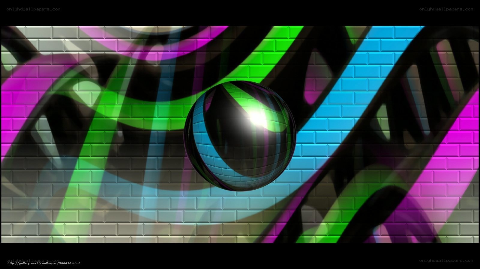Colorful abstract sphere on brick wall
