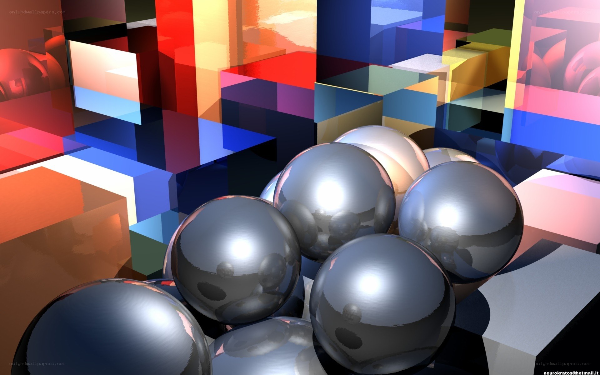 Colorful abstract spheres and cubes