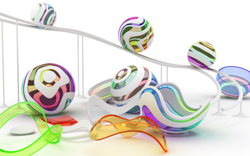 Colorful abstract spheres and ribbons