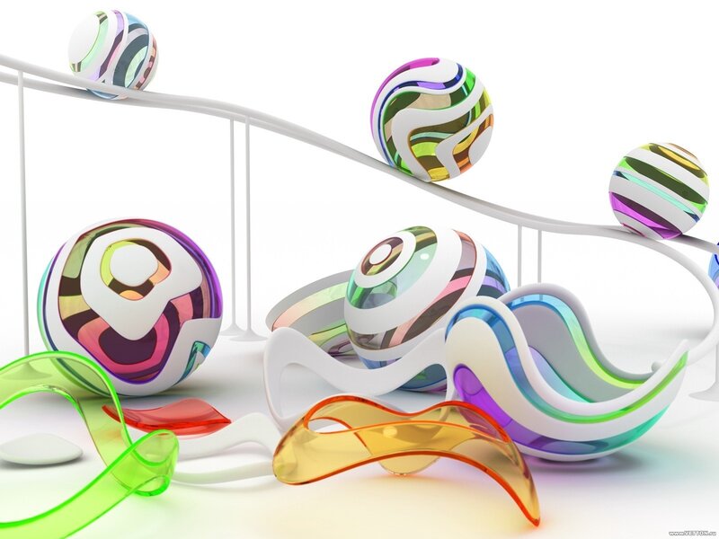Colorful abstract spheres and ribbons