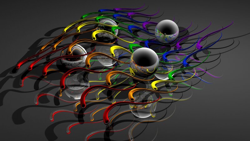 Colorful abstract spheres and swirls