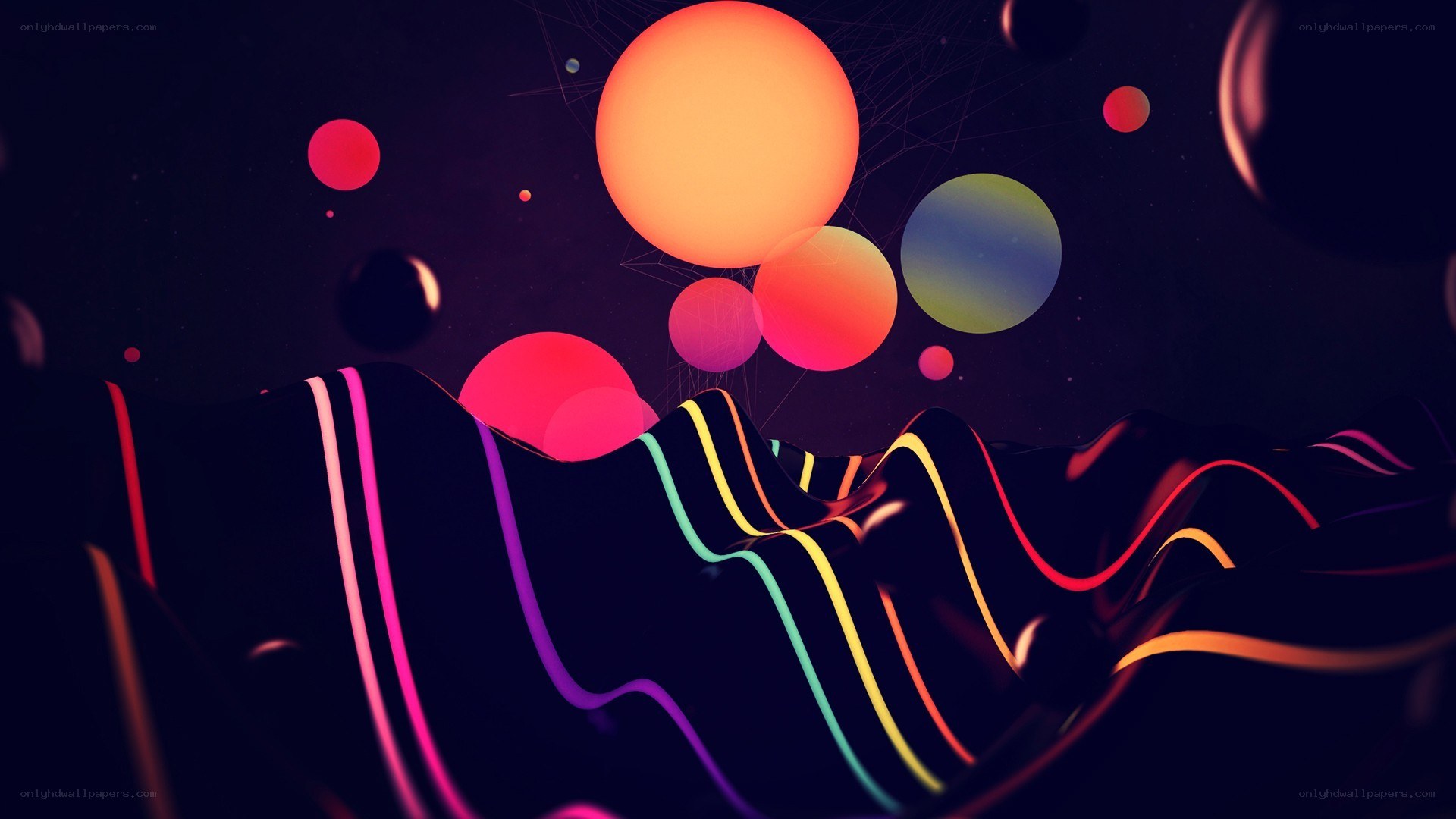 colorful abstract spheres and waves