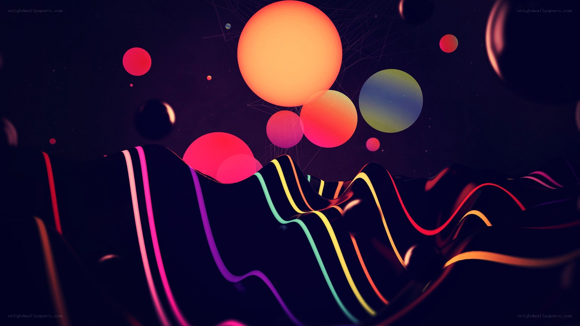 colorful abstract spheres and waves