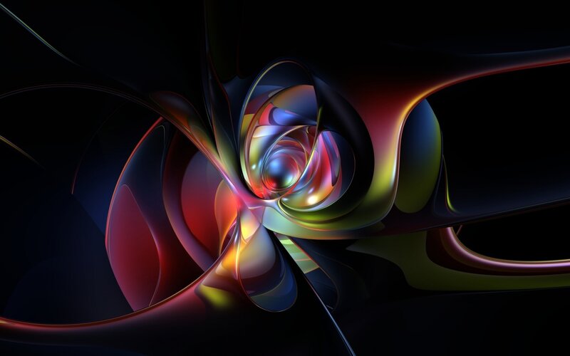 Colorful Abstract Swirl — Black, Dramatic, Digital Art, Swirls, Light, Dark Background, Red, Yellow